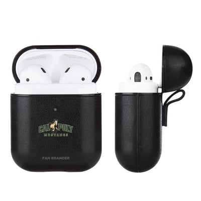 Cal Poly Mustangs Primary Mark design Black Apple Air Pod Leather Case