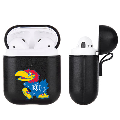 Kansas Jayhawks Primary Mark design Black Apple Air Pod Leather Case