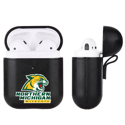 Northern Michigan University Wildcats Primary Mark design Black Apple Air Pod Leather Case