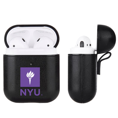NYU Primary Mark design Black Apple Air Pod Leather Case