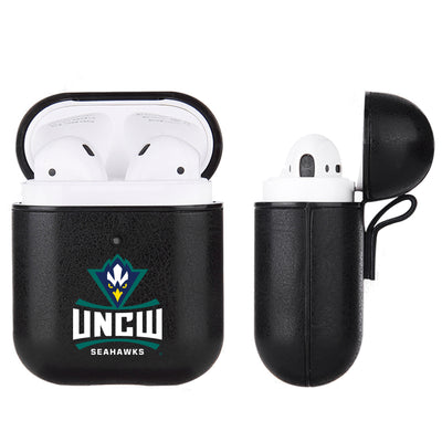 UNC Wilmington Seahawks Primary Mark design Black Apple Air Pod Leather Case