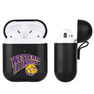 Western Illinois University Leathernecks Primary Mark design Black Apple Air Pod Leather Case