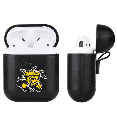 Wichita State Shockers Primary Mark design Black Apple Air Pod Leather Case