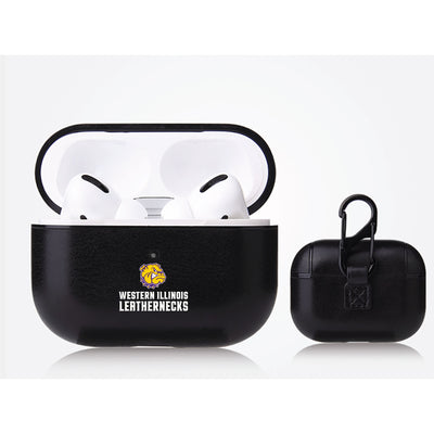 Western Illinois University Leathernecks Primary Mark design Black Apple Air Pod Pro Leatherette