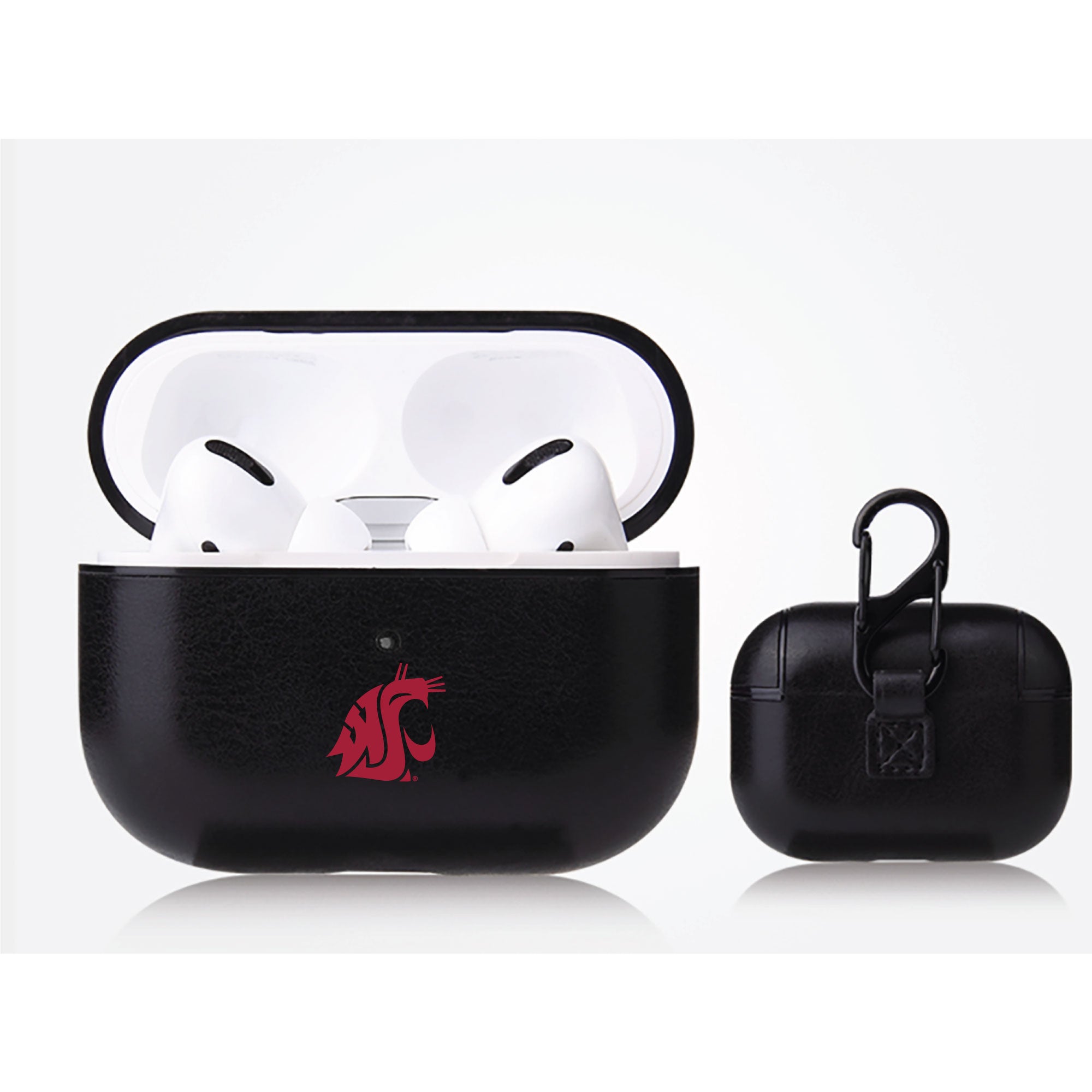 Washington State Cougars Primary Mark design Black Apple Air Pod Pro Leatherette