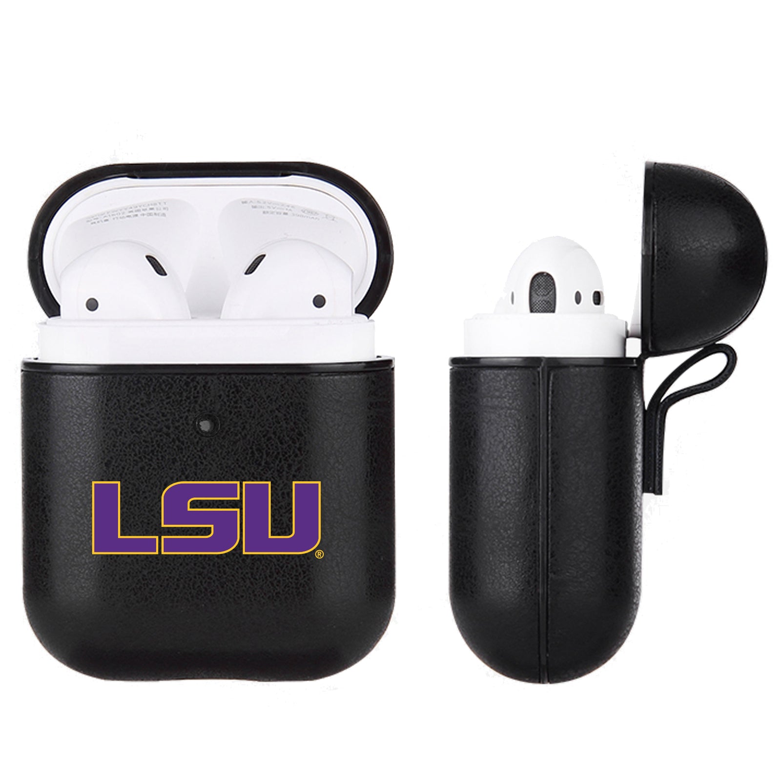 LSU Tigers Primary Mark design Black Apple Air Pod Leather Case