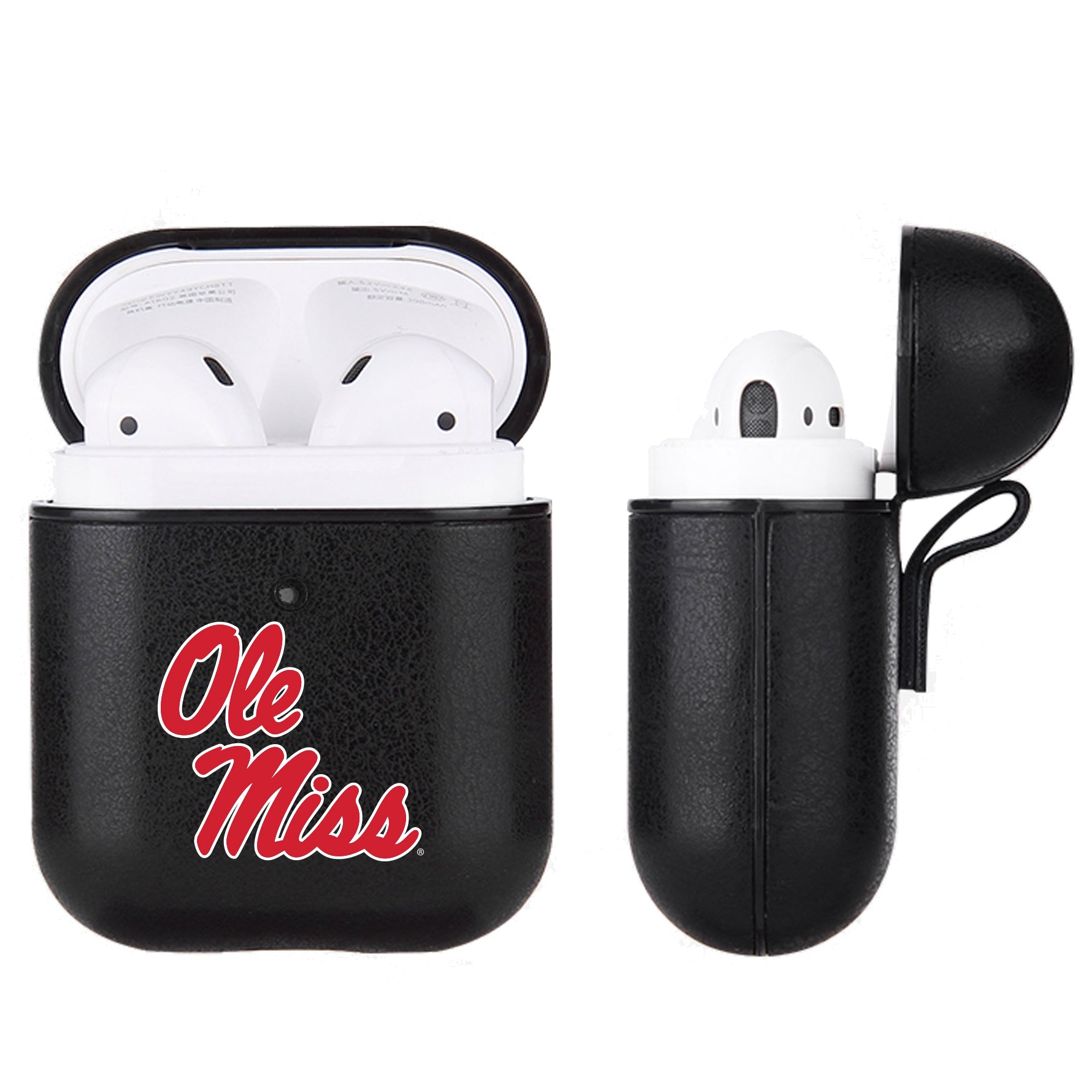 Mississippi Ole Miss Primary Mark design Black Apple Air Pod Leather Case