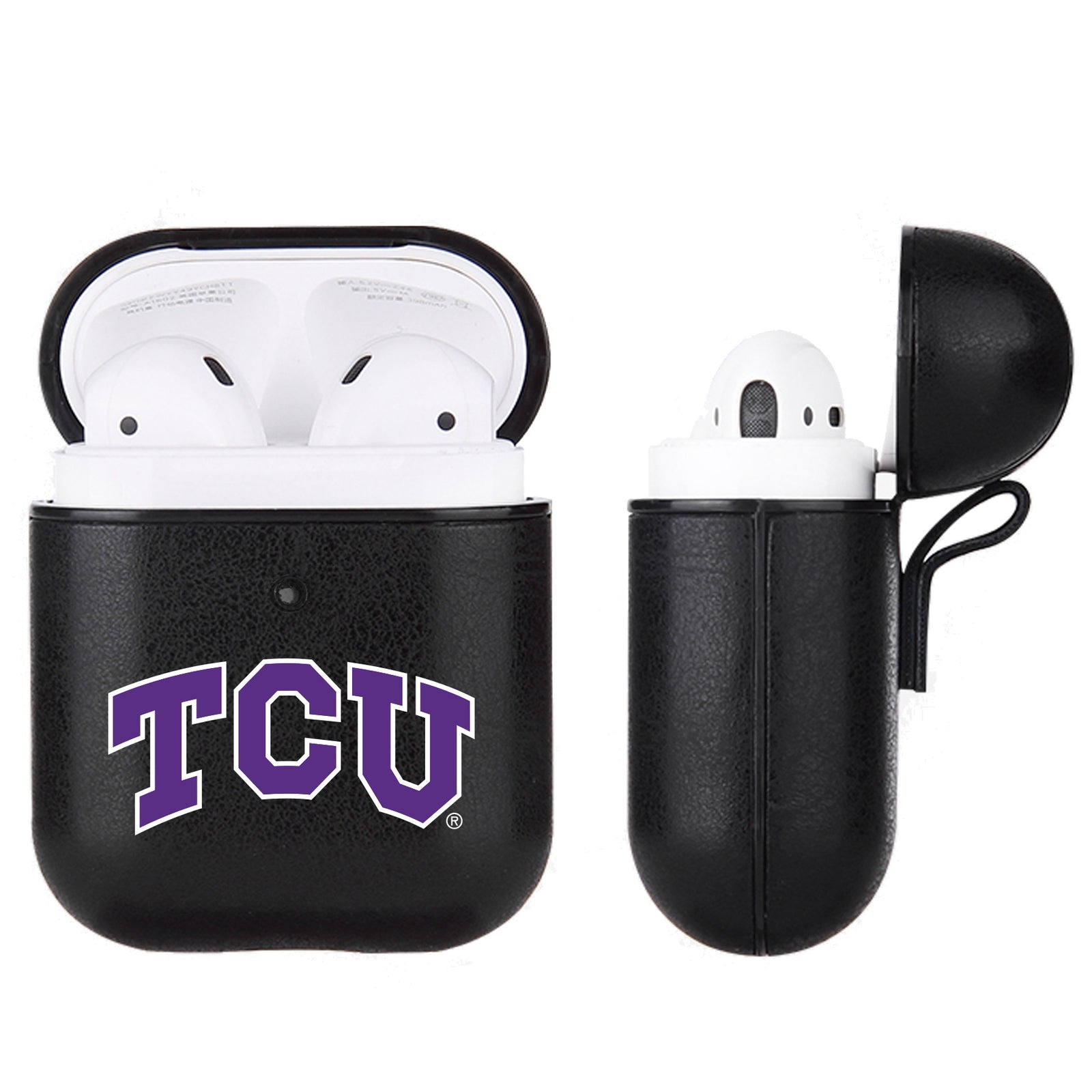 Texas Christian University Horned Frogs Primary Mark design Black Apple Air Pod Leather Case
