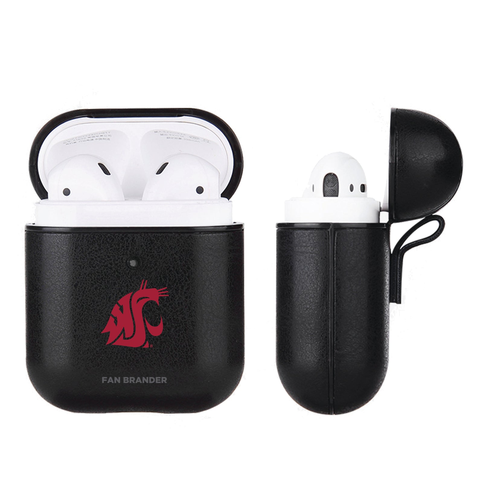 Washington State Cougars Primary Mark design Black Apple Air Pod Leather Case