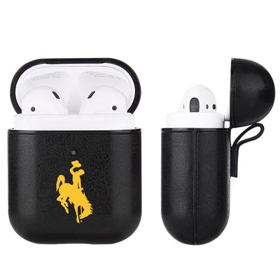 Wyoming Cowboys Primary Mark design Black Apple Air Pod Leather Case