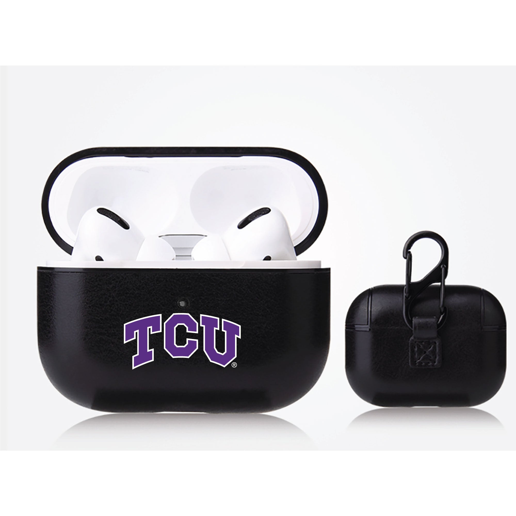 Texas Christian University Horned Frogs Primary Mark design Black Apple Air Pod Pro Leatherette