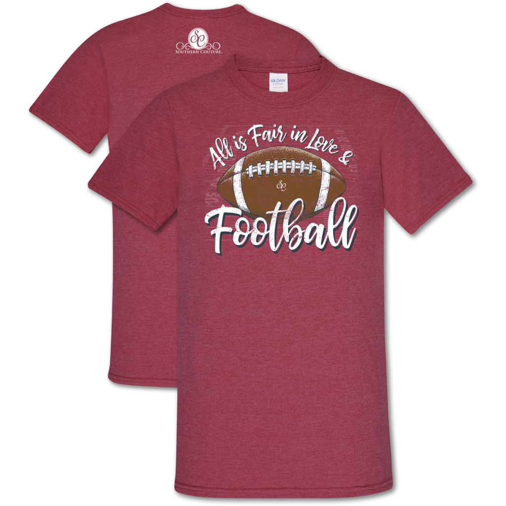 Southern Couture "Love and Football" Ladies T - Crimson