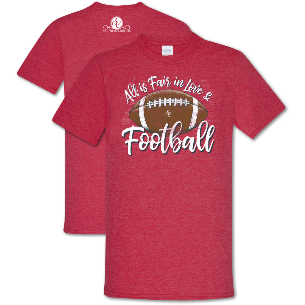Southern Couture "Love and Football" Ladies T - Heathered Red