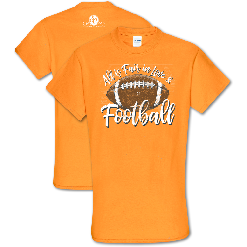 Southern Couture "Love and Football" Ladies T - Orange